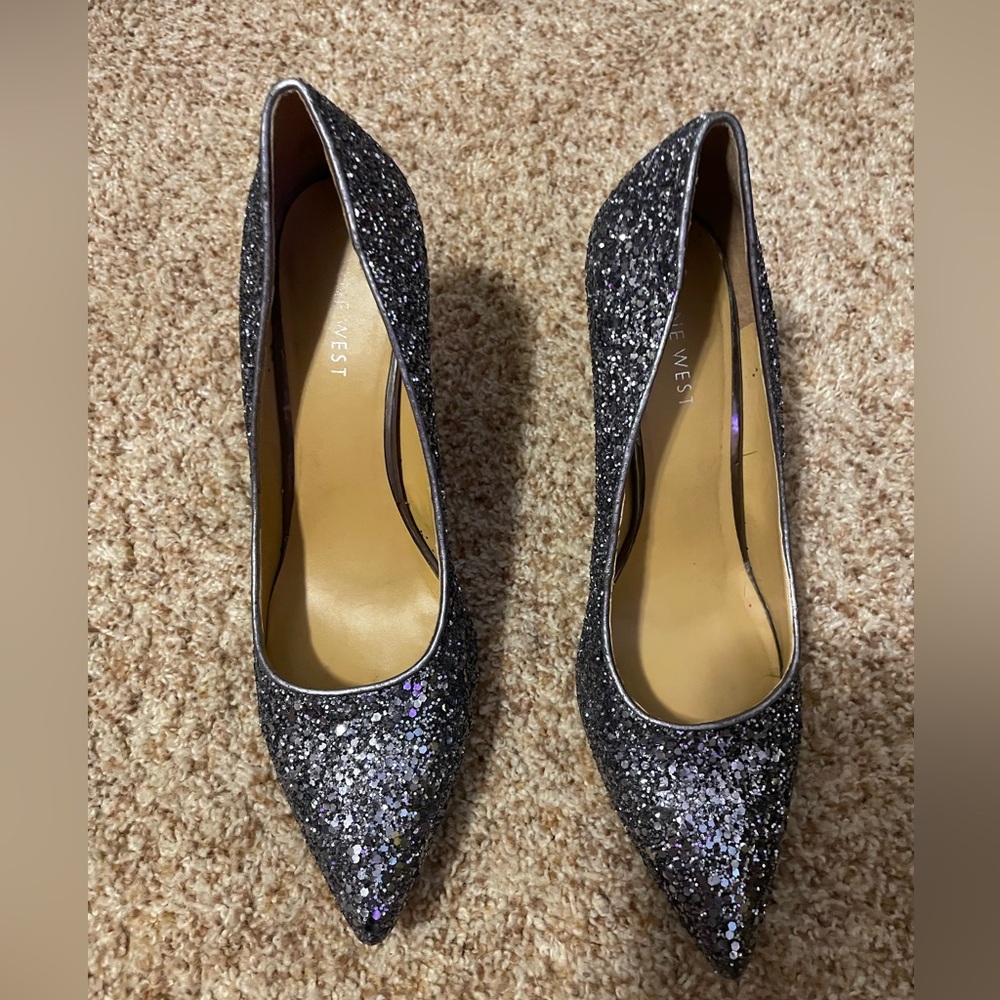 Womens High Heel-Glittery pewter